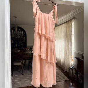 H&M Soft Peach Tie-Shoulder Layered Maxi Dress